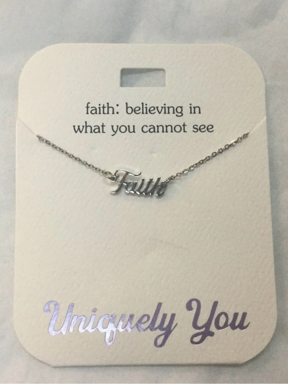 Uniquely You Faith Script Necklace in Silvertone